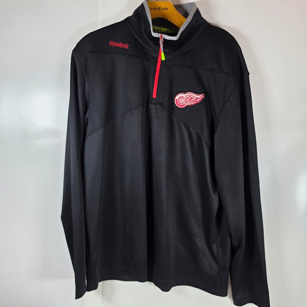 Reebok Detroit Red Wings Center Ice 1/4 Zip Pullover‎ Jacket Black Mens Large